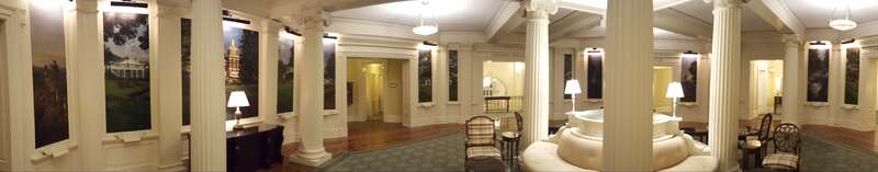 This is the Jefferson room at the Omni Homestead Resort. It has numerous pictures representing historical events related to The Homestead and Thomas Jefferson.