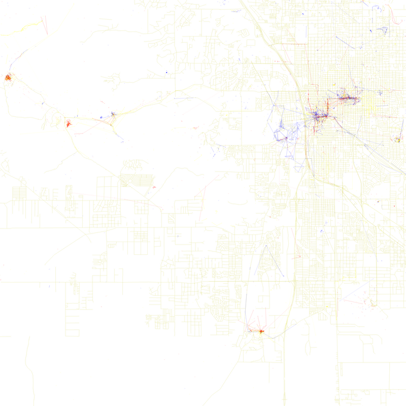 Blue pictures are by locals.  Red pictures are by tourists.  Yellow pictures might be by either.

Base map © OpenStreetMap, CC-BY-SA