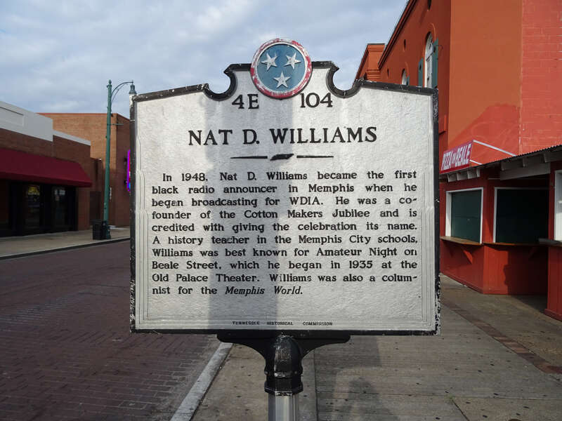 In 1948, Nat D. Williams became the first black radio announcer in Memphis when he began broadcasting for WDIA. He was a co-founder of the Cotton Makers Jubilee and is credited with giving the celebration its name. A history teacher in the Memphis