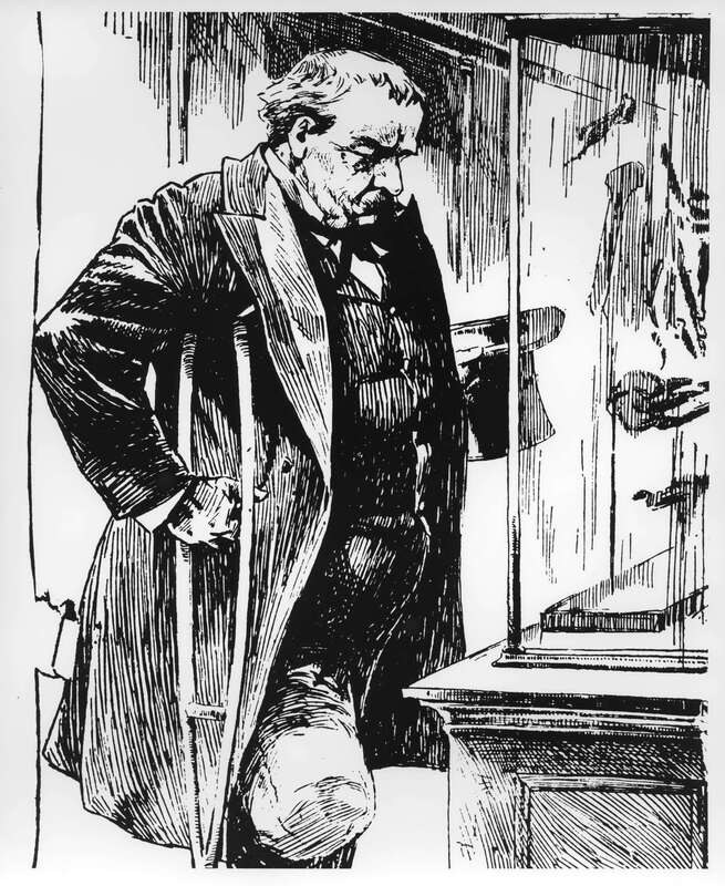 Newspaper woodcut of General Sickles (NCP 001727), National Museum of Health and Medicine
Description:  A newspaper woodcut of General Daniel Sickles viewing his amputated leg at the Army Medical Museum.  
Daniel Edgar Sickles was a prominent general