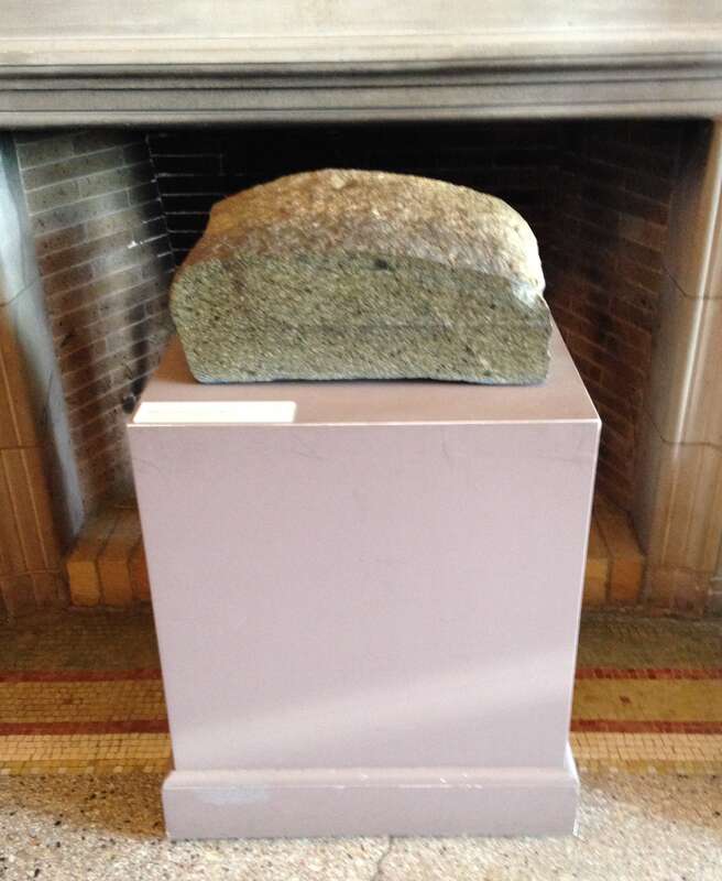 Section of Plymouth Rock on display at Pilgrim Hall Museum, Plymouth, Massachusetts, USA