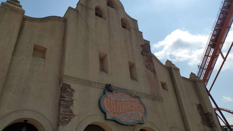 The main mission building at Southwest Territory which holds the Chubasco ride.