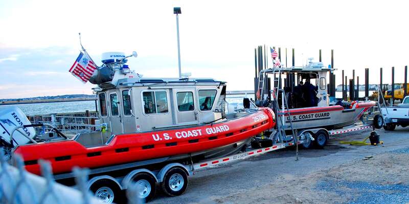 Two U.S. Coast Guard patrol boats at Coast Guard Station Indian River.