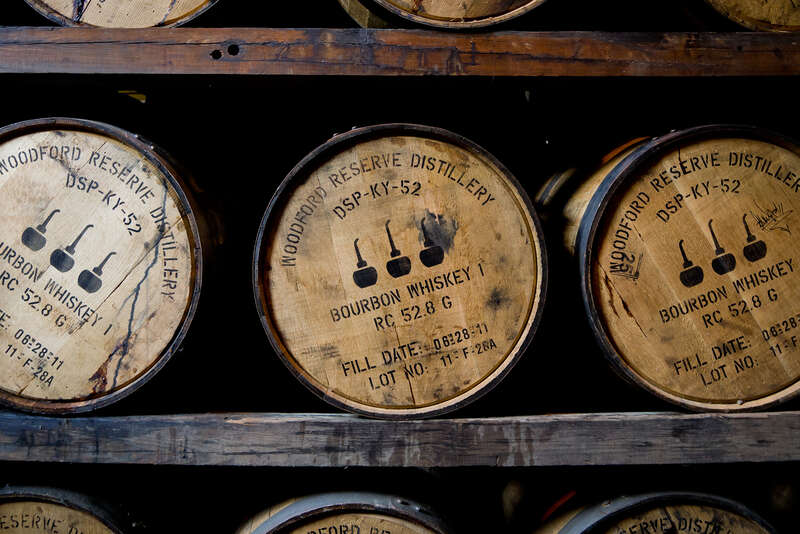 Barrels of Woodford Reserve bourbon age in a rickhouse.Photo taken with an Olympus E-5 at the Woodford Reserve distillery, Versailles, Kentucky, USA.Cropping and post-processing performed with Adobe Lightroom.