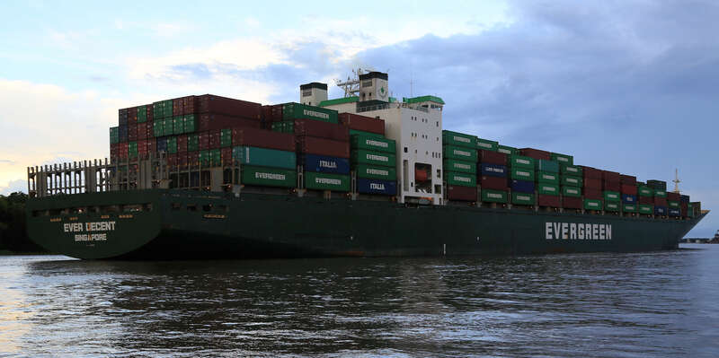Container ship Ever Decent, Savannah River in Savannah, Georgia