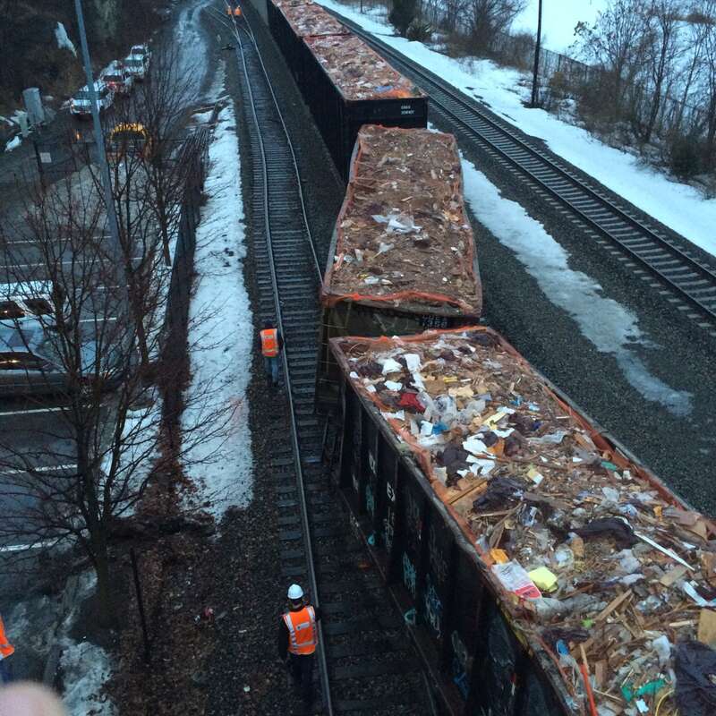 A CSX freight train derailed on Metro-North tracks south of Beacon Station, on the Hudson Line, very early Saturday morning (March 14, 2015). Photo is looking with Track 3 on the left, Track 1 in the middle and Track 2 on the right. Tracks 3 and 1