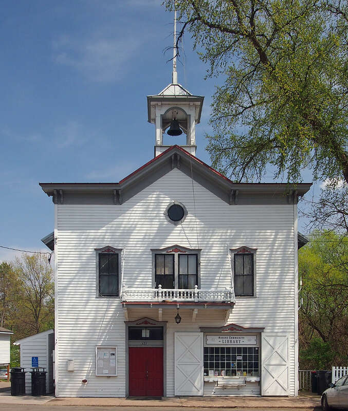 Marine on St Croix Village Hall, 121 Judd St, Marine on St Croix, Minnesota, USA.  Continuously used as a village hall, but with public library replacing fire department quarters.  Viewed from the southwest.  





This is an image of a place or