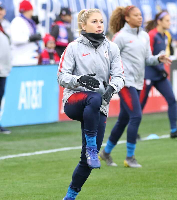 McCall Zerboni warming up before a United States match against England on March 2, 2019.