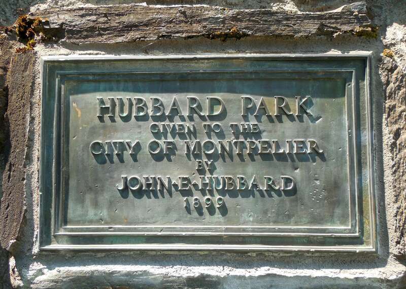 1st plaque at the eastern (Winter Street) entrance to Hubbard Park in Montpelier, Vermont, 2017