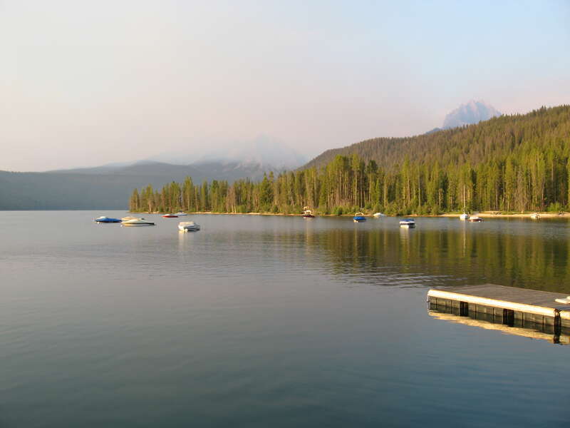 Smoke from distant wildfires over Redfish Lake in the Sawtooth National Recreation Area