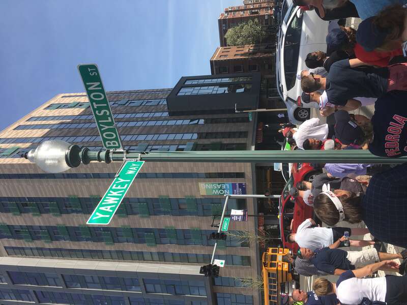 Intersection of Yawkey Way and Boylston Street in the Fenway-Kenmore neighborhood of Boston.