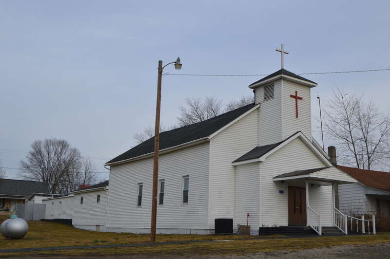 Front and southern side of the Zaleski Freewill Baptist Church, located at 103 N. Broadway in Zaleski, Ohio, United States.
