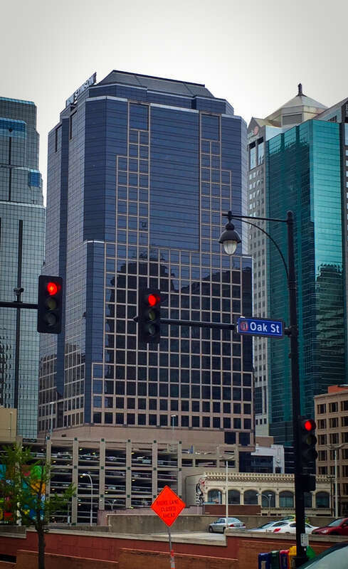 1201 Walnut is an office building built in downtown Kansas City in the 1990's, it's main tenant is Stinson LLC. and they acquired the rights to put their logo atop the building.