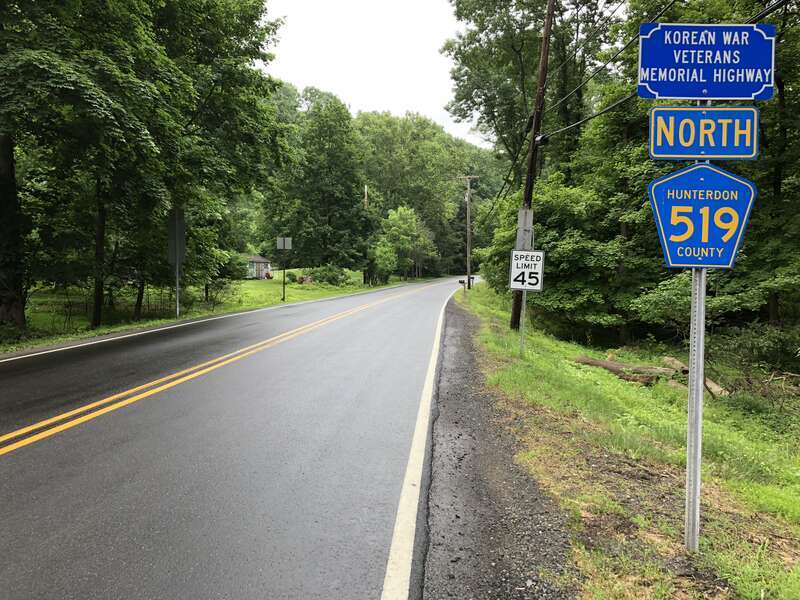 View north along Hunterdon County Route 519 (Kingwood-Stockton Road) just north of New Jersey State Route 29 (River Road) in Delaware Township, Hunterdon County, New Jersey