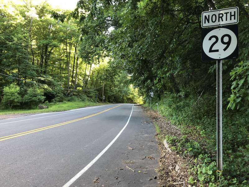 View north along New Jersey State Route 29 (River Road) just north of Hunterdon County Route 519 (Kingwood-Stockton Road) in Delaware Township, Hunterdon County, New Jersey