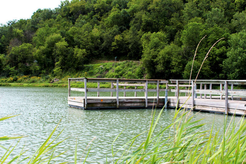 The pier at Bass Pond in scenic Lanesboro, Minnesota