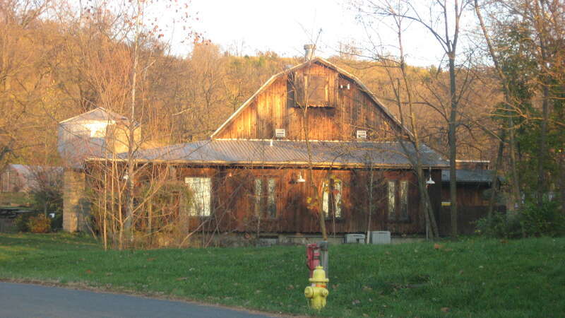 Western end of the main barn at the Brown-Gorman Farm, located at 10052 Reading Road in Evendale, Ohio, United States.  Built in 1835 and substantially expanded (including everything visible here) in 1912, it and the rest of the farm are listed on