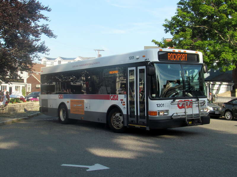 A Cape Ann Transportation Authority bus at Dock Square in Rockport in July 2016