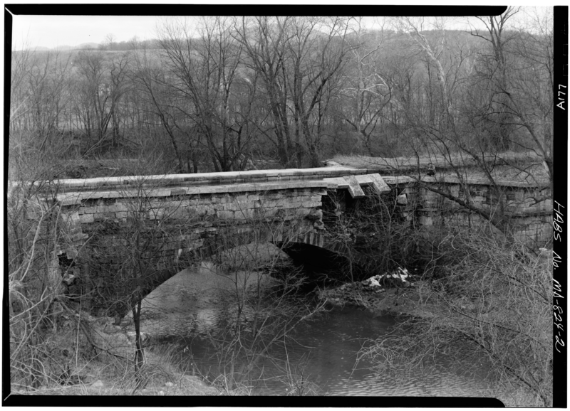 Evitts Creek Aqueduct, last aqueduct before Cumberland. 
HABS says: 2. NORTHEAST FACE OF AQUEDUCT, CLOSE UP - Chesapeake &amp;amp; Ohio Canal, Evitts Creek Aqueduct, 180.7 miles above tidewater, Cumberland, Allegany County, MD