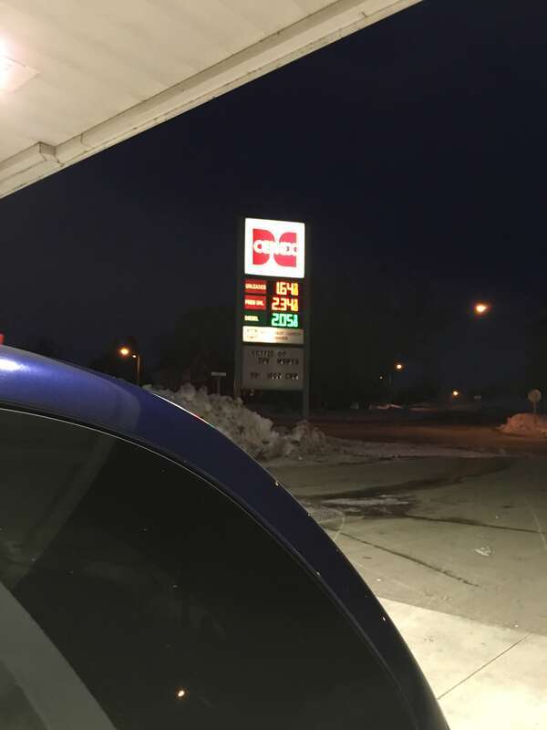 Lowering gas prices at the Cenex convenience store in Mishicot, WI.