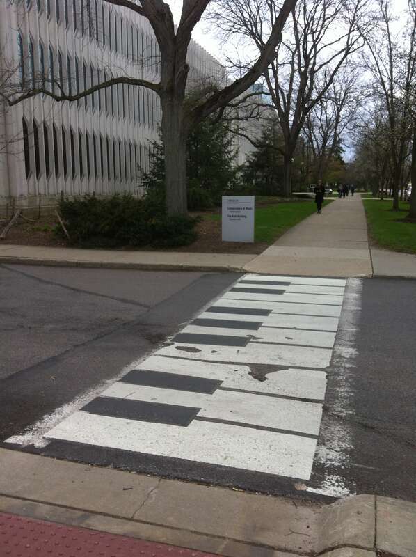 Crosswalk in the form of a piano keyboard. Oberlin Conservatory, Oberlin, Ohio, USA