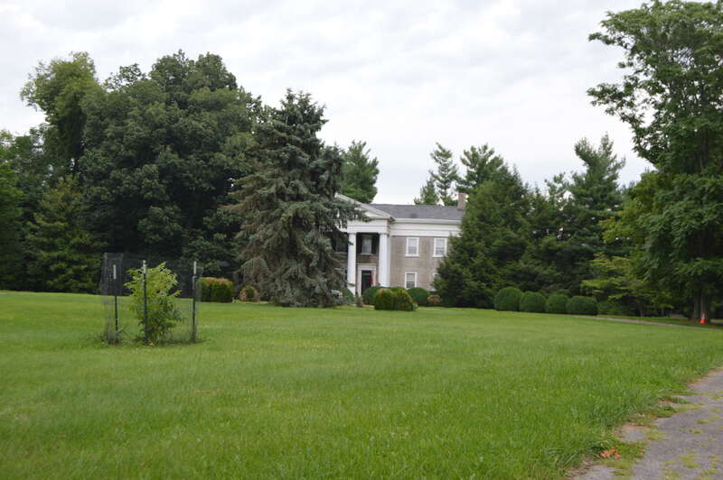 Distant view of the Crow-Barbee House, located at 471 Stanford Avenue (U.S. Route 150/Kentucky Route 52) in Danville, Kentucky, United States.  Built in 1784, it is listed on the National Register of Historic Places.