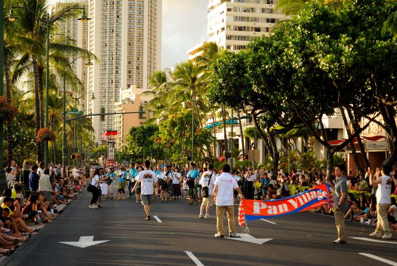At the end of the parade route. They were playing &quot;Jump in the Line&quot;.