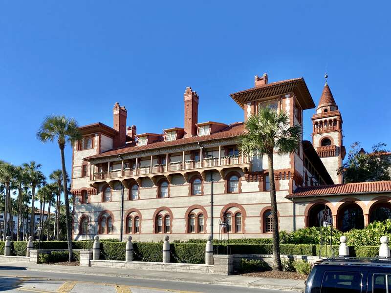 Built in 1885-1887 and designed by the New York-based architecture firm of Carrère and Hastings, this ostentatious Spanish Colonial Revival-style luxury resort hotel was built by Henry Flagler to attract wealthy tourists to the warm winters of