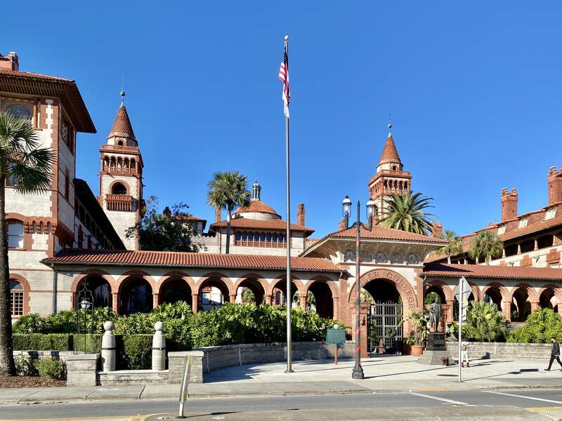 Built in 1885-1887 and designed by the New York-based architecture firm of Carrère and Hastings, this ostentatious Spanish Colonial Revival-style luxury resort hotel was built by Henry Flagler to attract wealthy tourists to the warm winters of