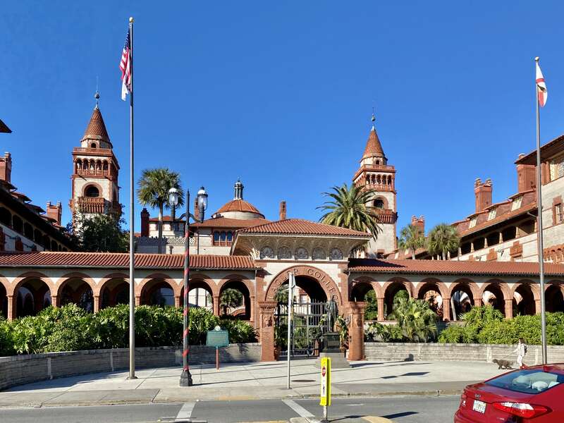 Built in 1885-1887 and designed by the New York-based architecture firm of Carrère and Hastings, this ostentatious Spanish Colonial Revival-style luxury resort hotel was built by Henry Flagler to attract wealthy tourists to the warm winters of