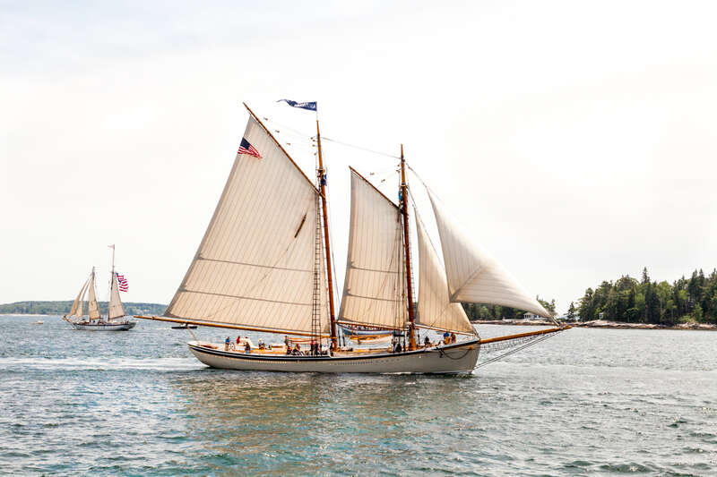 Another of the windjammers that helped celebrate Windjammer Days in Boothbay Harbor, Maine.  I put up a photo earlier of the Henry Gamage in the background.  The American Eagle sails out of Rockland, Maine.  The history is below from the