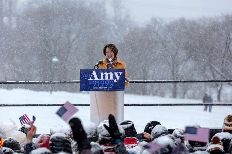 Senator Amy Klobuchar made her announcement to run for president in 2020 on a snowy day Sunday at Boom Island Park in Minneapolis, Minnesota.