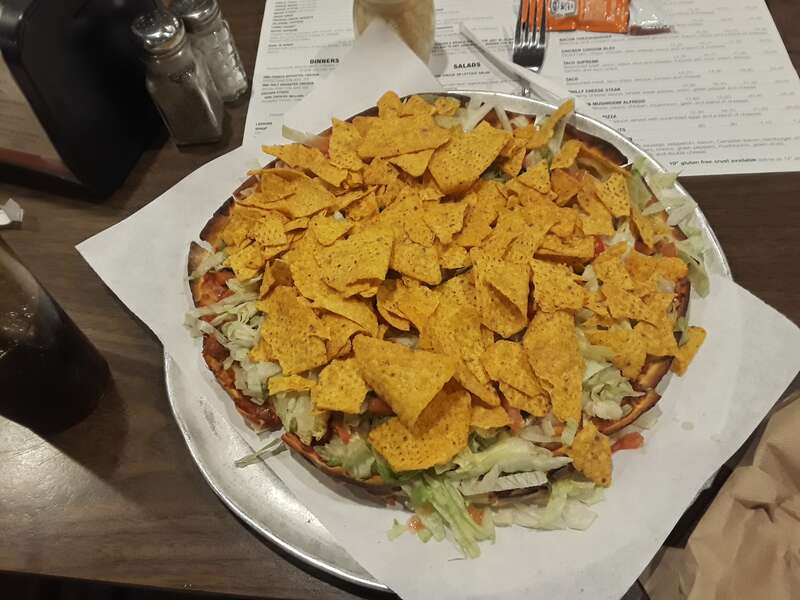 Taco pizza from Mabe's Pizza in Decorah, Iowa