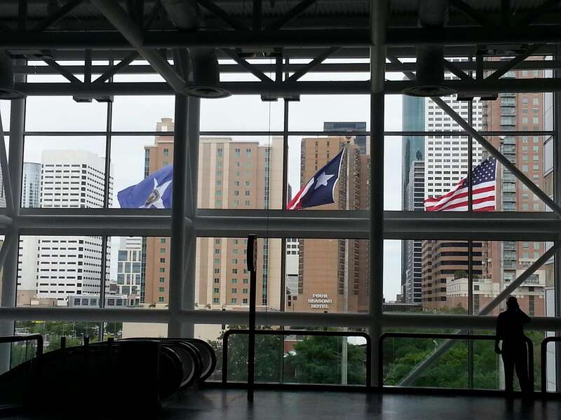 This a view of downtown Houston from inside the George R. Brown Convention Center on April 25, 2013.