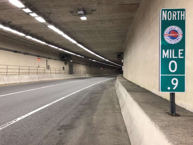 View north along New Jersey State Route 446X (Atlantic City–Brigantine Connector) inside the tunnel in Atlantic City, Atlantic County, New Jersey