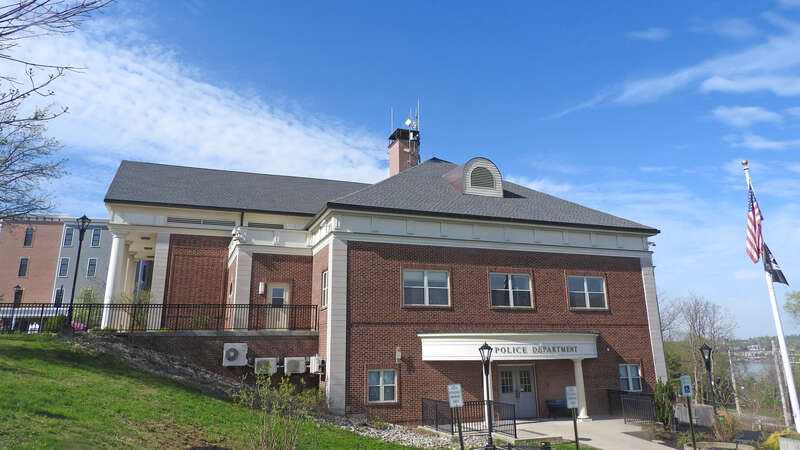 Looking southwest at police HQ on north side of City Hall