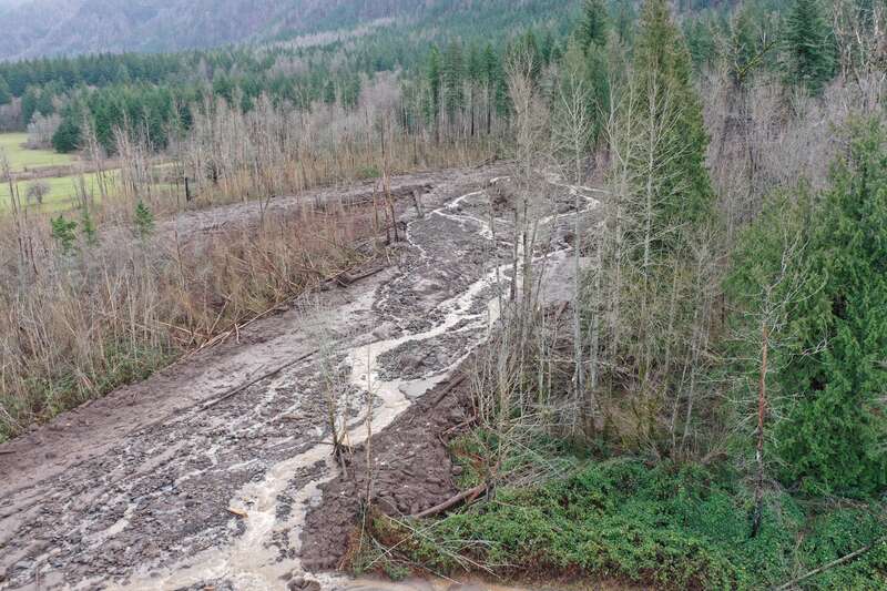 Flooding and debris on I-84 at Exit 35, near Ainsworth State Park.