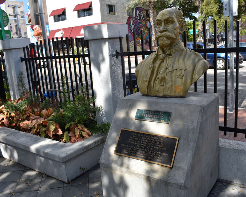 A bust of Generalisimo Maximo Gomez at Domino Park, also known as Maximo Gomez Park, in the Little Havana neighborhood of Miami, Florida.
