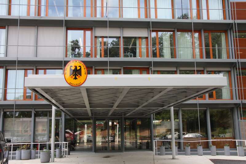 After nearly a four-year renovation, the German Embassy moved back into its chancery, a building by German architect Egon Eiermann, in July 2014.