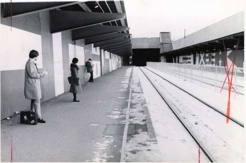 Passengers waiting for an inbound train at Salem station, probably in the 1980s