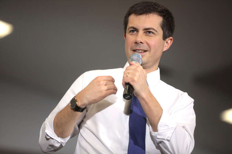 Mayor Pete Buttigieg speaking with supporters at a town hall at the Madison County Fairgrounds Jackson Building in Winterset, Iowa.

Please attribute to Gage Skidmore if used elsewhere.