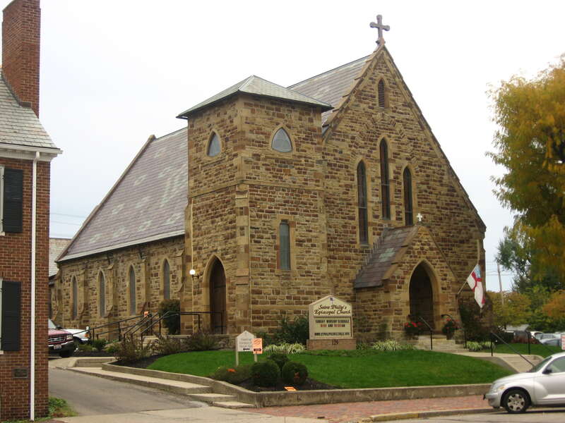 Front of Saint Philip's Episcopal Church, located at 129 W. Mound Street in Circleville, Ohio, United States.  Built in 1866, the church is listed on the National Register of Historic Places.