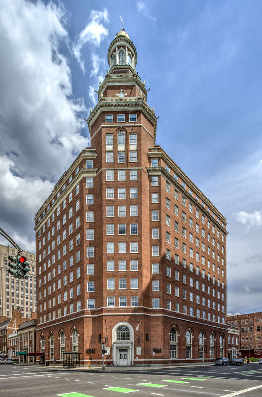 The former Union and New Haven Trust Building, located at 205 Church Street in New Haven, Connecticut