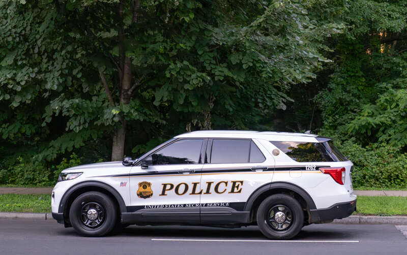A U.S. Secret Service squad car outside the Naval Observatory in Washington, D.C.