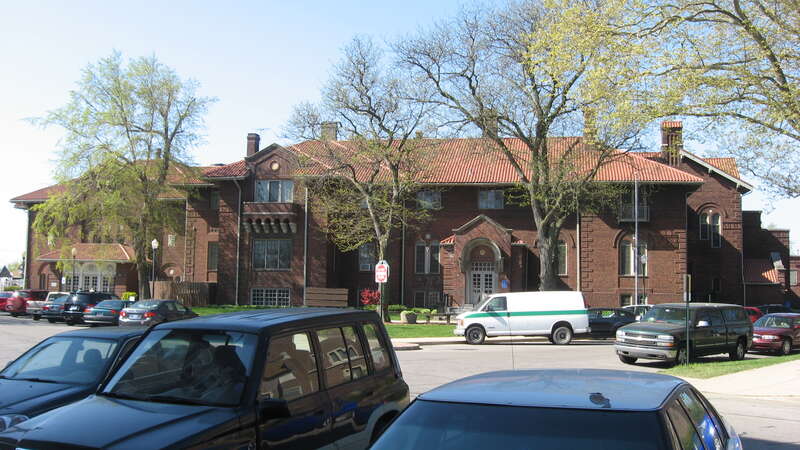 Front of the Whiting Memorial Community House (the Whiting Community Center), located at 1938 Clark Street in Whiting, Indiana, United States.  Built in 1923, it is listed on the National Register of Historic Places.