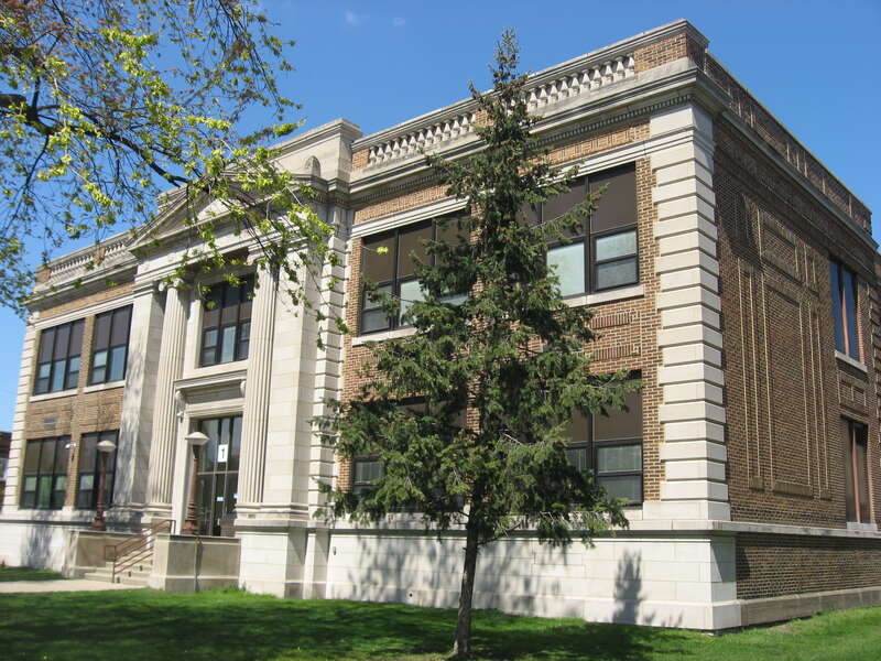 Front of the Whiting Public School, located on the northeastern corner of the junction of 119th Street and Oliver Avenue in Whiting, Indiana, United States.  It was built in 1924.