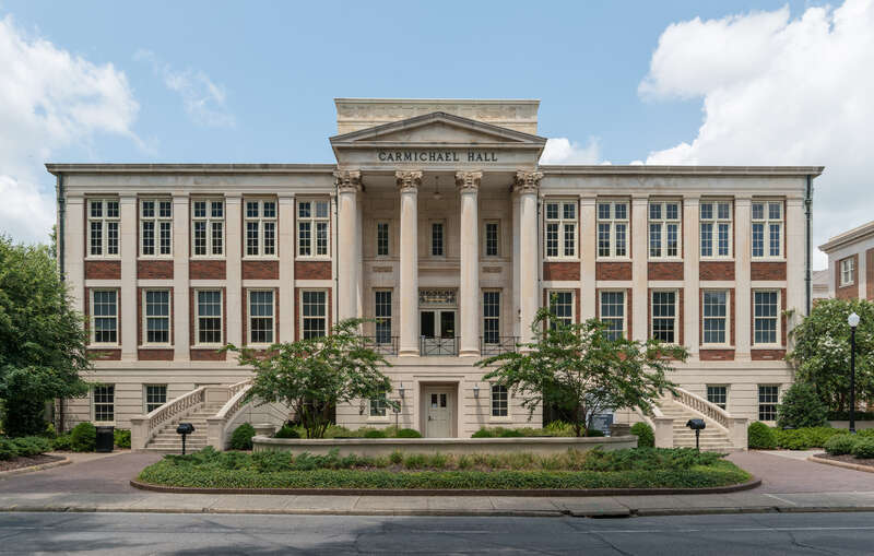 An east view of Carmichael Hall, located at the University of Alabama campus in Tuscaloosa