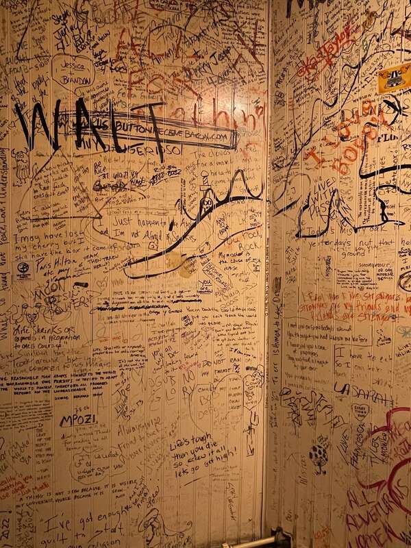 Bathroom wall at the Chatterbox Jazz Club, Indianapolis, Indiana.