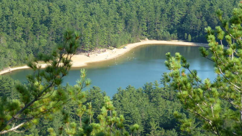 View of Echo Lake from Cathedral Ledge in North Conway, NH looking SE and below