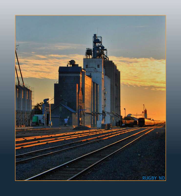 Farmers Elevator at Rugby North Dakota from Westbound Empire Builder